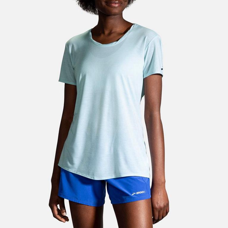 Brooks Distance Women's Short Sleeve Running Shirt - Blue (92470-WZIJ)